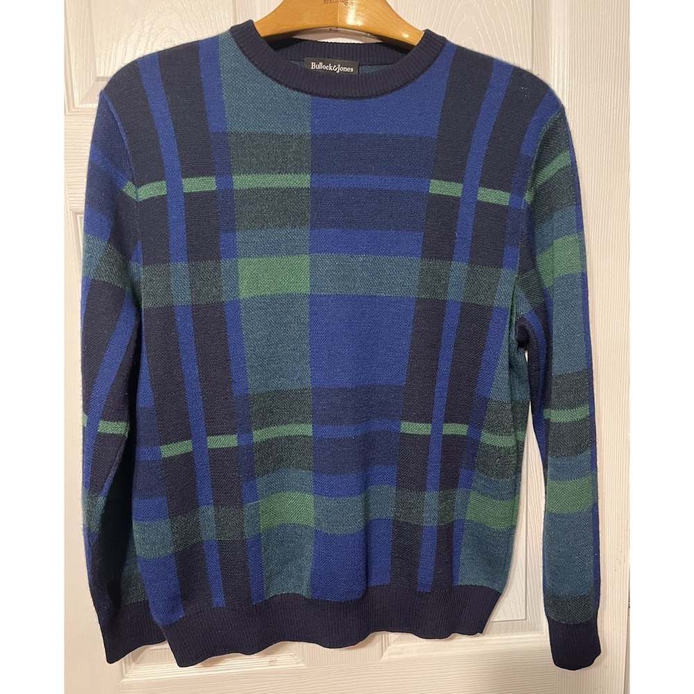 Bullock & Jones Men's Sz. L 100% Baby‎ Alpaca Crew-neck Sweater Blue Green Peru